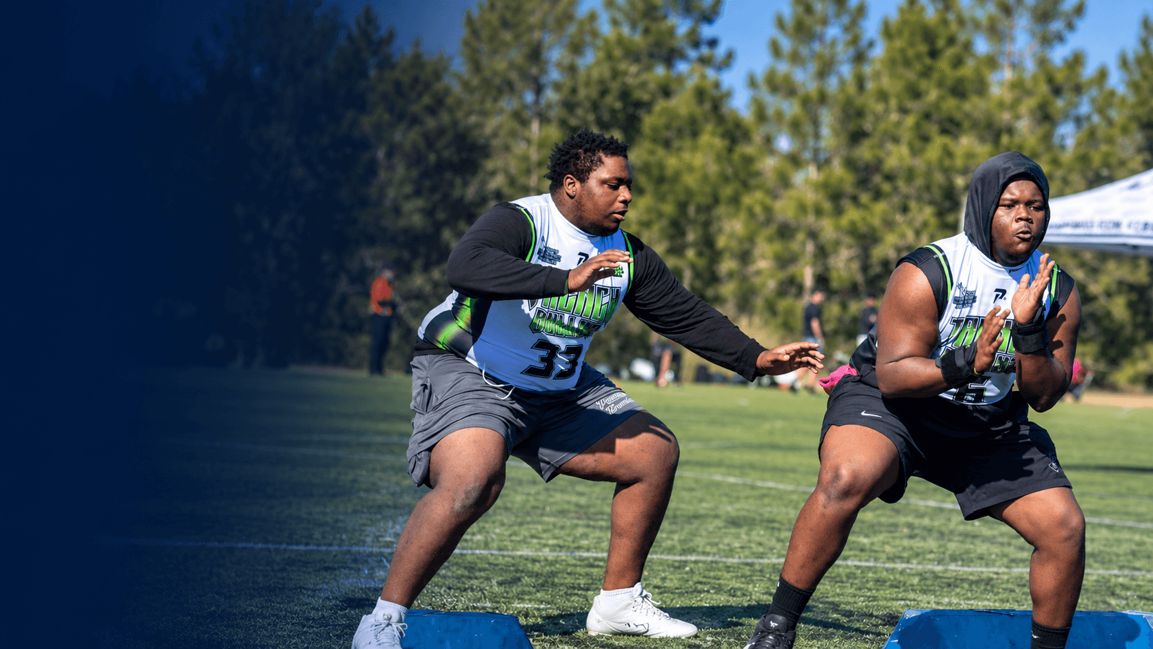 Two linemen competing on the field